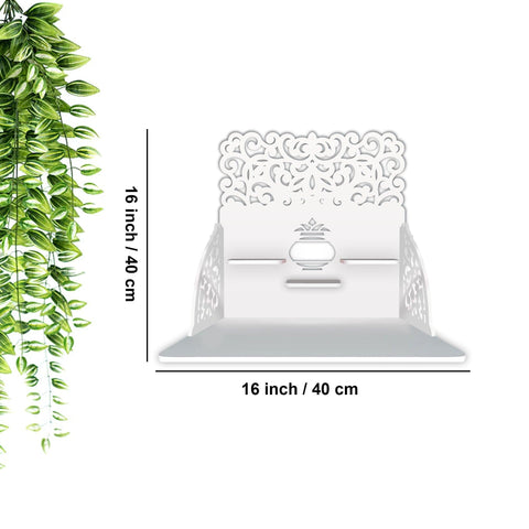 Aesthetic Designer Art Wall Hanging Wooden Temple/ Pooja Mandir Design with Shelf, White Color - Decor Mantra 