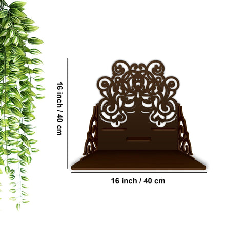 Beautiful Floral Pattern Wall Hanging Wooden Temple/ Pooja Mandir Design with Shelf, Brown Color - Decor Mantra 