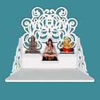 Beautiful Floral Pattern Wall Hanging Wooden Temple/ Pooja Mandir Design with Shelf, White Color - Decor Mantra 
