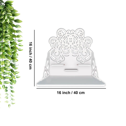 Beautiful Floral Pattern Wall Hanging Wooden Temple/ Pooja Mandir Design with Shelf, White Color - Decor Mantra 