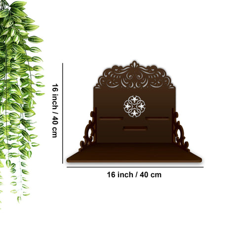 Designer Aesthetic Pattern Wall Hanging Wooden Temple/ Pooja Mandir Design with Shelf, Brown Color - Decor Mantra 