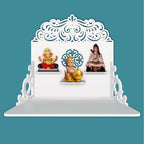 Designer Aesthetic Pattern Wall Hanging Wooden Temple/ Pooja Mandir Design with Shelf, White Color - Decor Mantra 