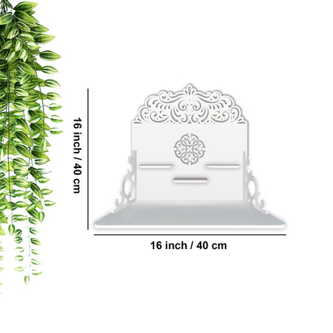 Designer Aesthetic Pattern Wall Hanging Wooden Temple/ Pooja Mandir Design with Shelf, White Color - Decor Mantra 