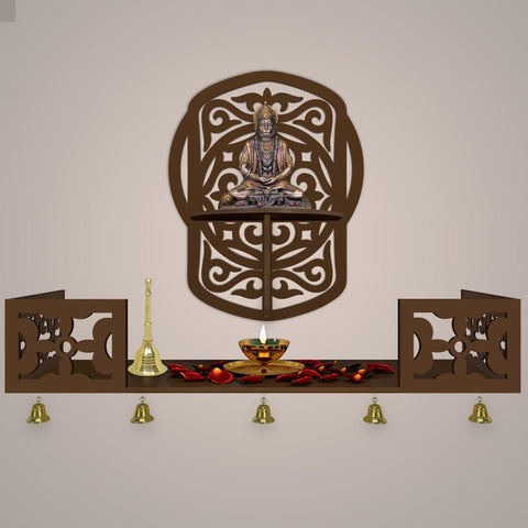 Unique Modern Designer Beautiful Wall Hanging Wooden Temple/ Pooja Mandir Design with Shelf, Brown Color - Decor Mantra 