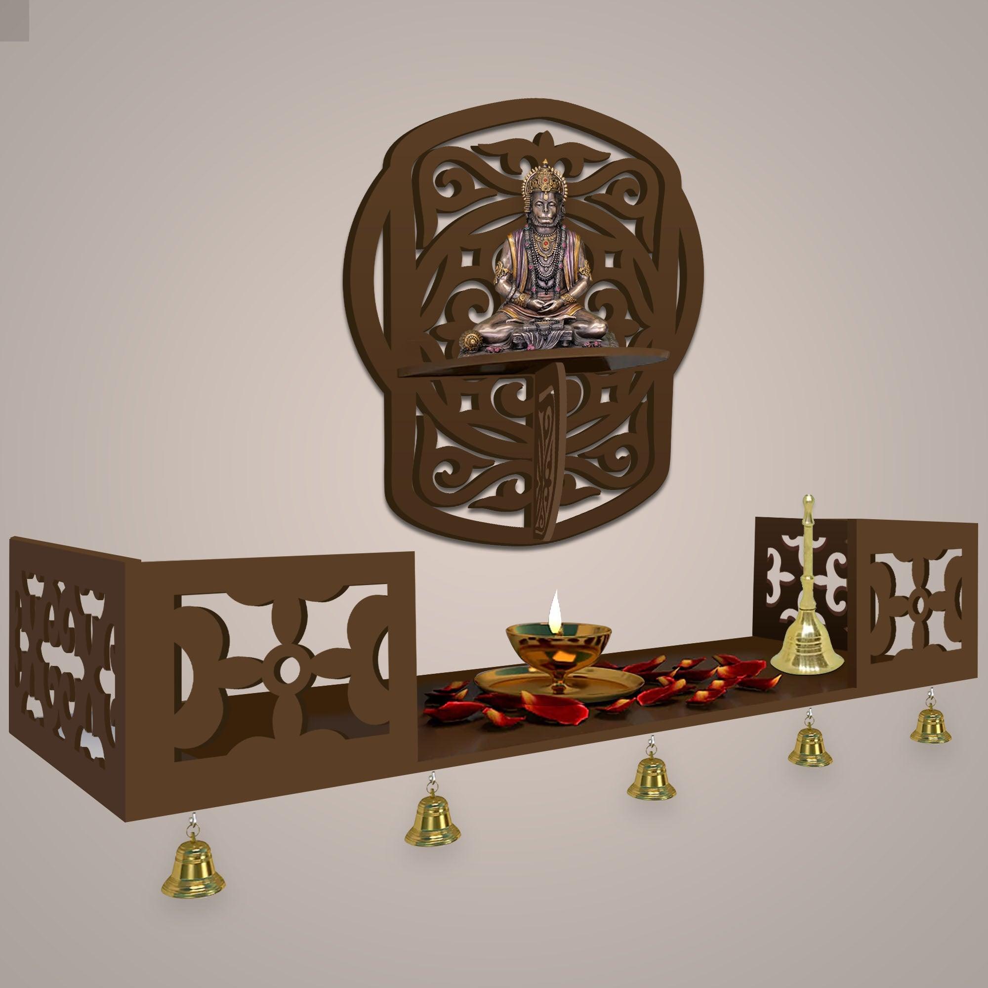 Unique Modern Designer Beautiful Wall Hanging Wooden Temple/ Pooja Mandir Design with Shelf, Brown Color - Decor Mantra 