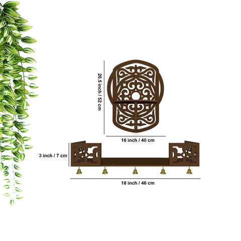 Unique Modern Designer Beautiful Wall Hanging Wooden Temple/ Pooja Mandir Design with Shelf, Brown Color - Decor Mantra 