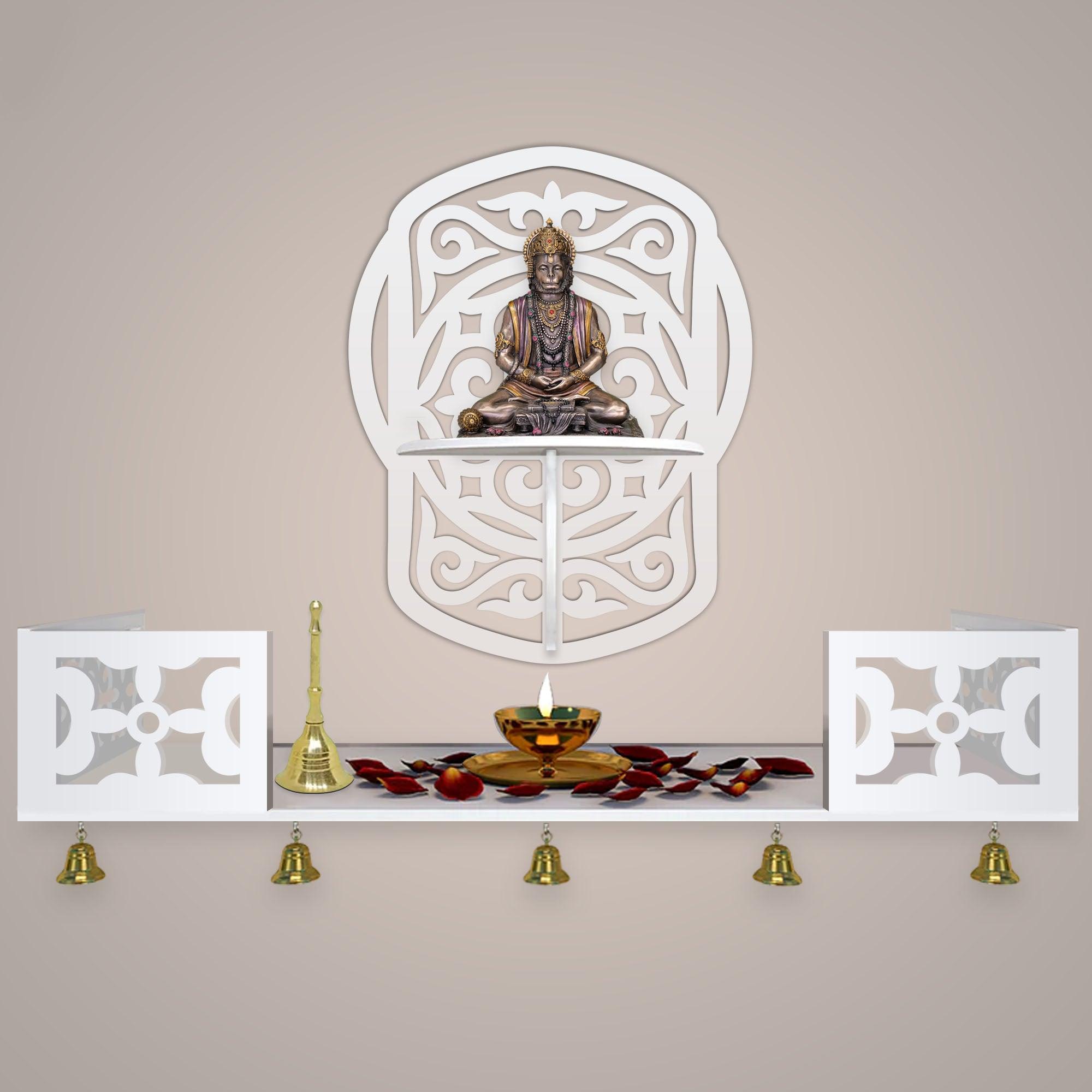 Unique Modern Designer Beautiful Wall Hanging Wooden Temple/ Pooja Mandir Design with Shelf, White Color - Decor Mantra 
