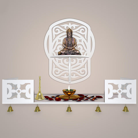 Unique Modern Designer Beautiful Wall Hanging Wooden Temple/ Pooja Mandir Design with Shelf, White Color - Decor Mantra 