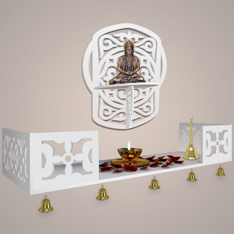 Unique Modern Designer Beautiful Wall Hanging Wooden Temple/ Pooja Mandir Design with Shelf, White Color - Decor Mantra 