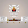 Aesthetic Pattern Designer Square Shaped Wall Hanging Wooden Temple/ Pooja Mandir Design with Shelf, White Color - Decor Mantra 