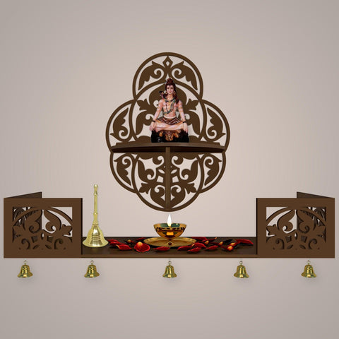 Beautiful Designer Pattern Wall Hanging Wooden Temple/ Pooja Mandir Design with Shelf, Brown Color - Decor Mantra 