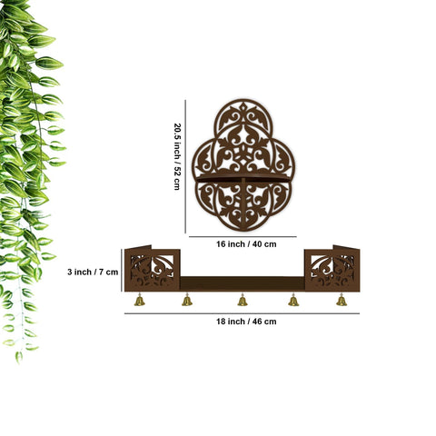 Beautiful Designer Pattern Wall Hanging Wooden Temple/ Pooja Mandir Design with Shelf, Brown Color - Decor Mantra 
