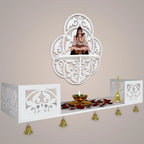 Beautiful Designer Pattern Wall Hanging Wooden Temple/ Pooja Mandir Design with Shelf, White Color - Decor Mantra 