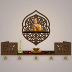 Intricate Jali Designer Shaped Wall Hanging Wooden Temple/ Pooja Mandir Design with Shelf, Brown Color - Decor Mantra 