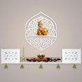 Intricate Jali Designer Shaped Wall Hanging Wooden Temple/ Pooja Mandir Design with Shelf, White Color - Decor Mantra 