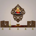 Beautiful Flower Art Designer Wall Hanging Wooden Temple/ Pooja Mandir Design with Shelf, Brown Color - Decor Mantra 