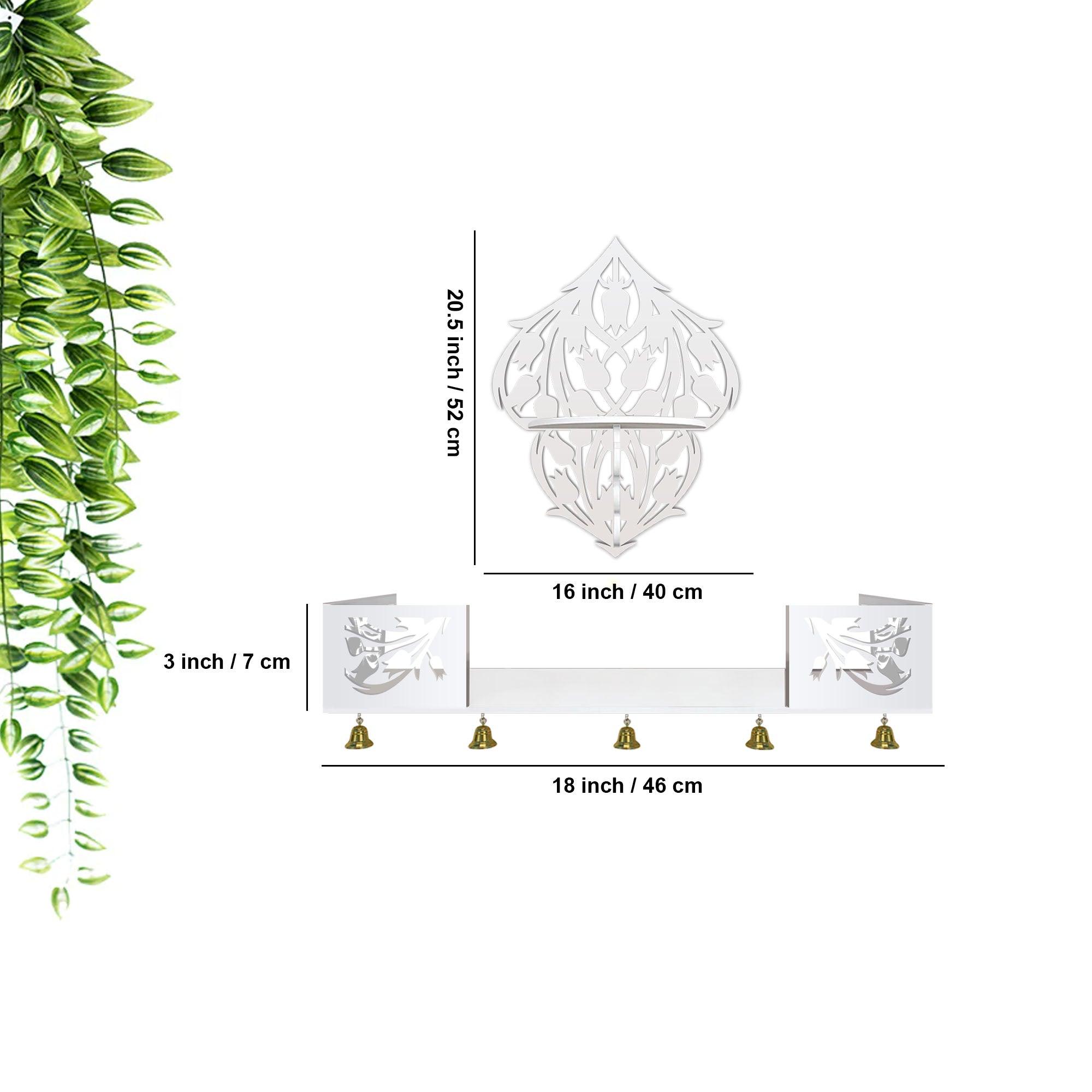 Beautiful Flower Art Designer Wall Hanging Wooden Temple/ Pooja Mandir Design with Shelf, White Color - Decor Mantra 