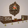 Unique Designer Beautiful Wall Hanging Wooden Temple/ Pooja Mandir Design with Shelf, Brown Color - Decor Mantra 
