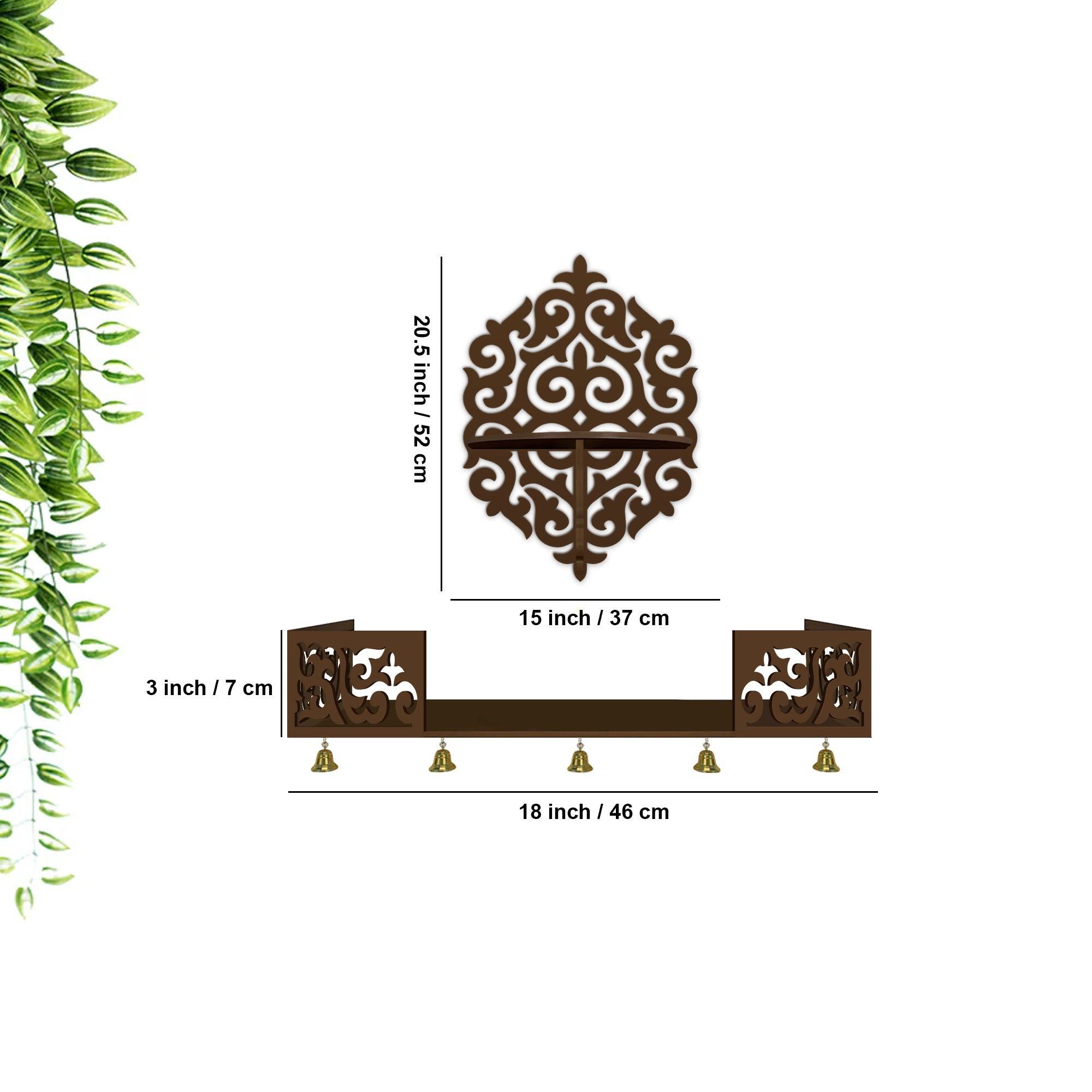 Unique Designer Beautiful Wall Hanging Wooden Temple/ Pooja Mandir Design with Shelf, Brown Color - Decor Mantra 