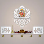 Unique Designer Beautiful Wall Hanging Wooden Temple/ Pooja Mandir Design with Shelf, White Color - Decor Mantra 
