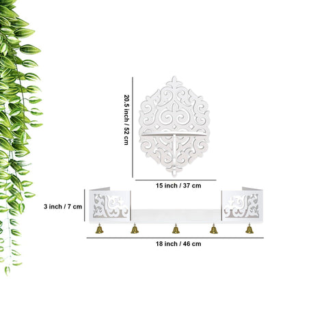 Unique Designer Beautiful Wall Hanging Wooden Temple/ Pooja Mandir Design with Shelf, White Color - Decor Mantra 