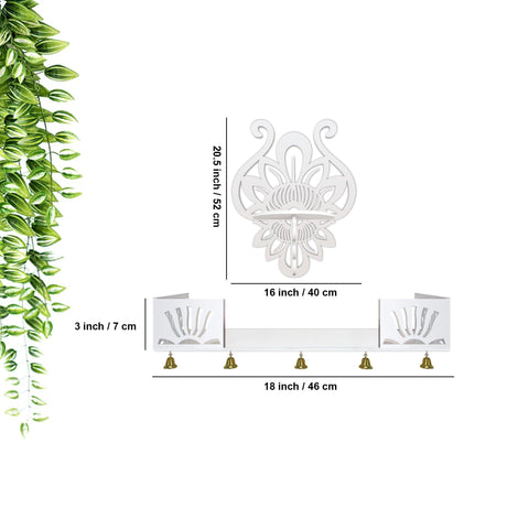 Lotus Pattern Wall Hanging Wooden Temple/ Pooja Mandir Design with Shelf, White Color - Decor Mantra 