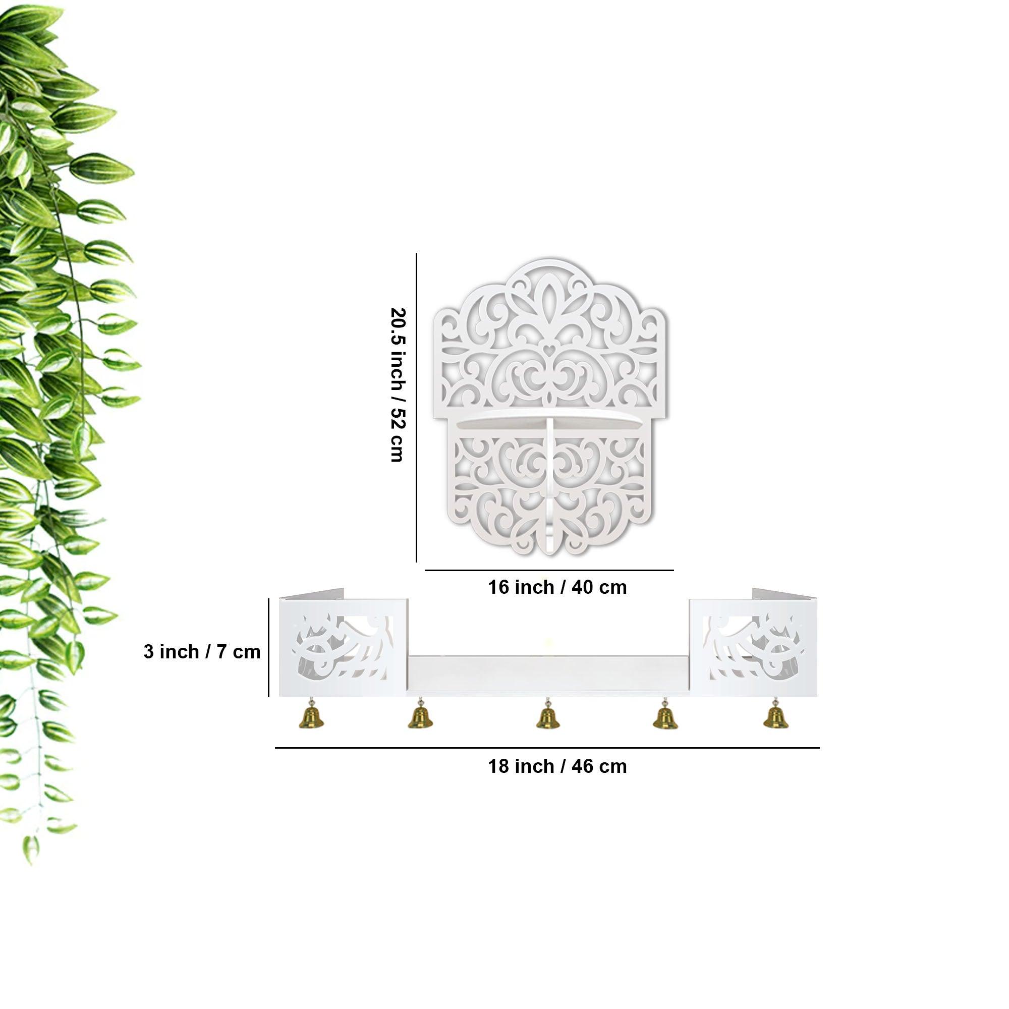 Divine Beautiful Wall Hanging Wooden Temple/ Pooja Mandir Design with Shelf, White Color - Decor Mantra 