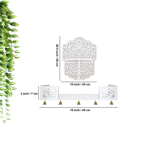 Divine Beautiful Wall Hanging Wooden Temple/ Pooja Mandir Design with Shelf, White Color - Decor Mantra 