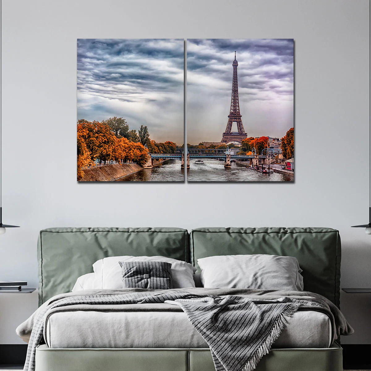 A View of Eiffel Tower and Seine River Bedroom Wall Painting DECORMANTRA