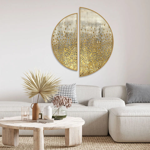 Abstract Acrylic with Golden Glitter Art Semi Circle Frames Set Of 2 - Decor Mantra 