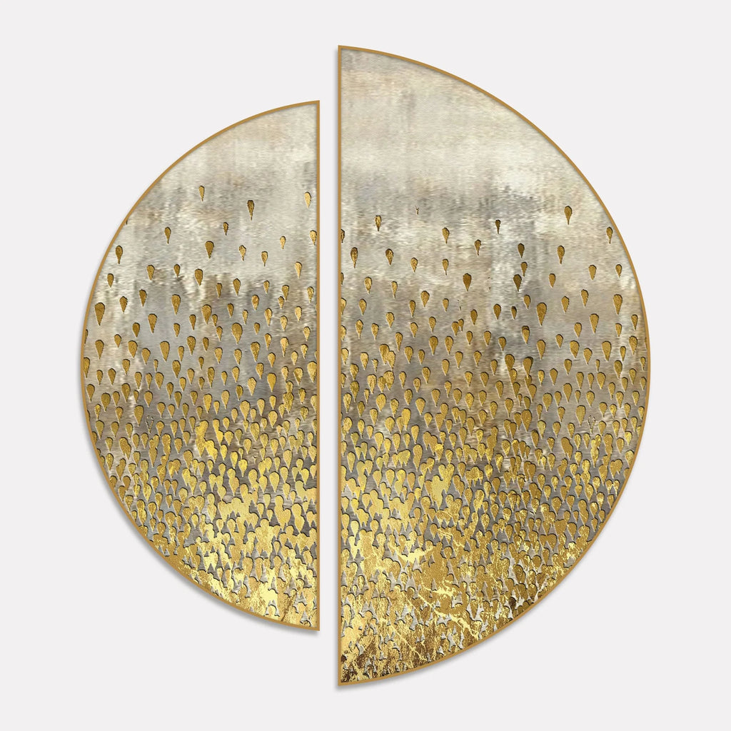 Abstract Acrylic with Golden Glitter Art Semi Circle Frames Set Of 2 - Decor Mantra 