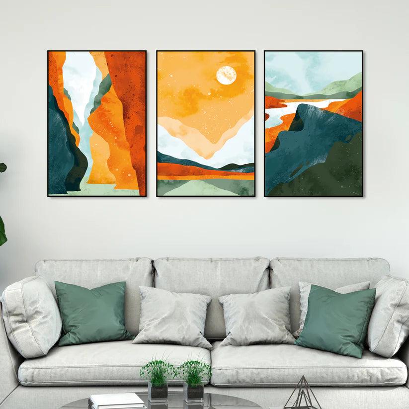 Abstract Art Landscape Floating Canvas Wall Painting Set of Three - Decor Mantra 