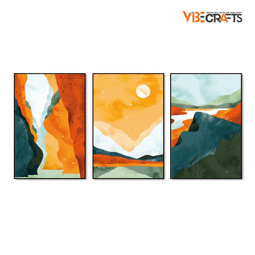Abstract Art Landscape Floating Canvas Wall Painting Set of Three - Decor Mantra 
