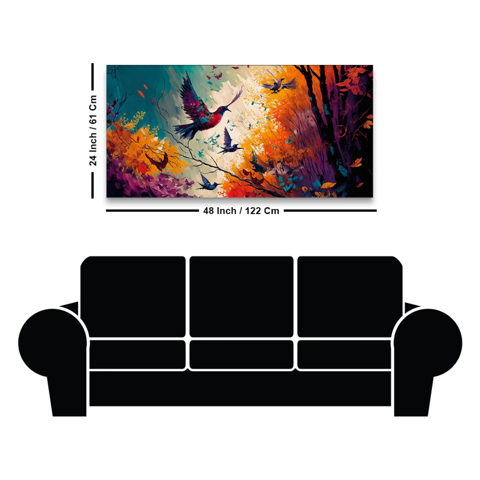 Abstract Art of Forest Landscape with Birds Canvas Wall Painting Decor Mantra