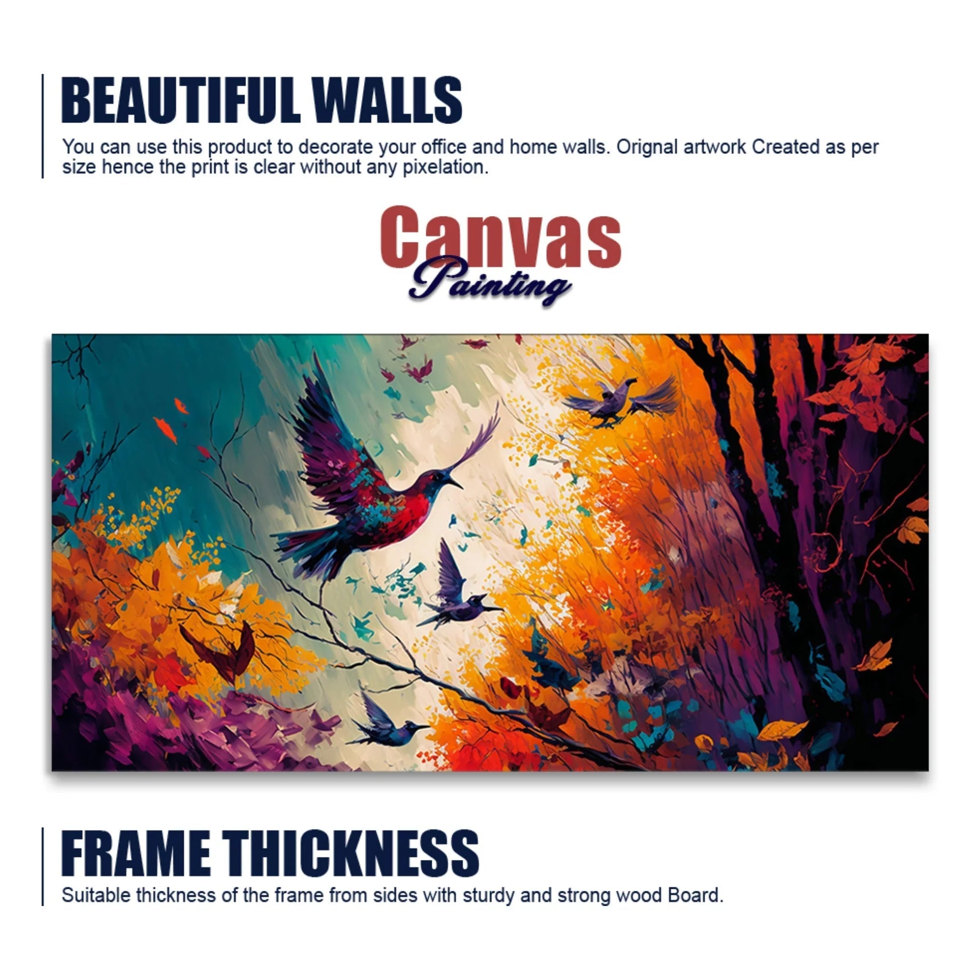 Abstract Art of Forest Landscape with Birds Canvas Wall Painting Decor Mantra