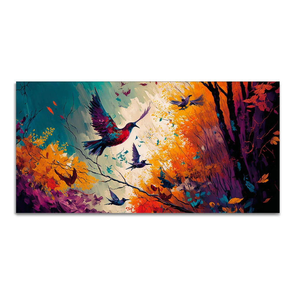 Abstract Art of Forest Landscape with Birds Canvas Wall Painting Decor Mantra