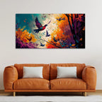 Abstract Art of Forest Landscape with Birds Canvas Wall Painting Decor Mantra