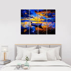 Abstract Boat in Sunset Background Premium 4 Pieces Wall Painting DECORMANTRA