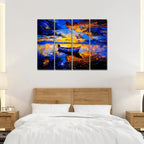 Abstract Boat in Sunset Background Premium 4 Pieces Wall Painting DECORMANTRA