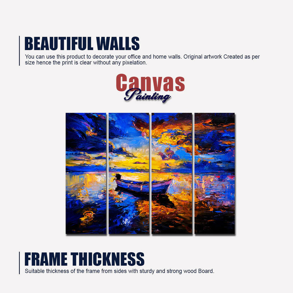 Abstract Boat in Sunset Background Premium 4 Pieces Wall Painting DECORMANTRA