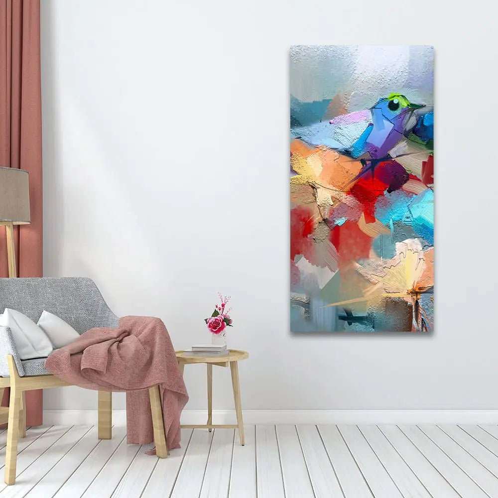 Abstract Colorful Bird and Flower Canvas Wall Painting Decor Mantra