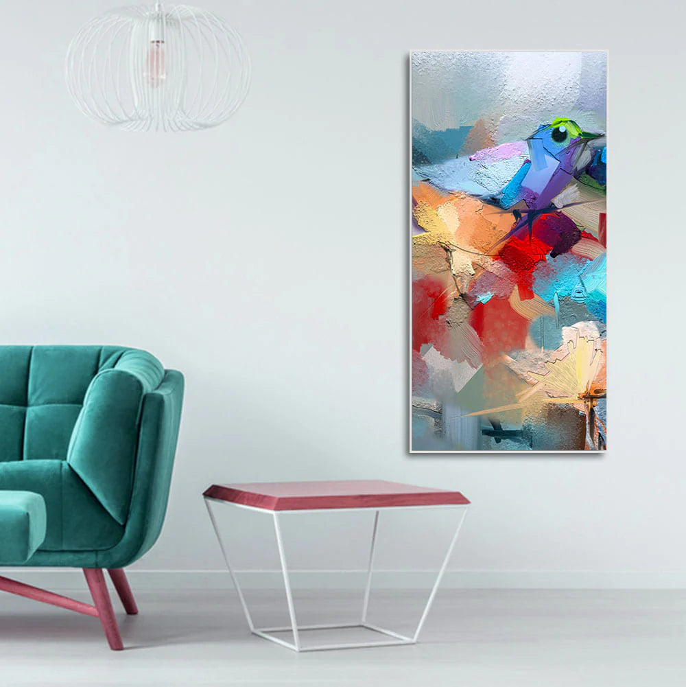Abstract Colorful Bird and Flower Canvas Wall Painting Decor Mantra