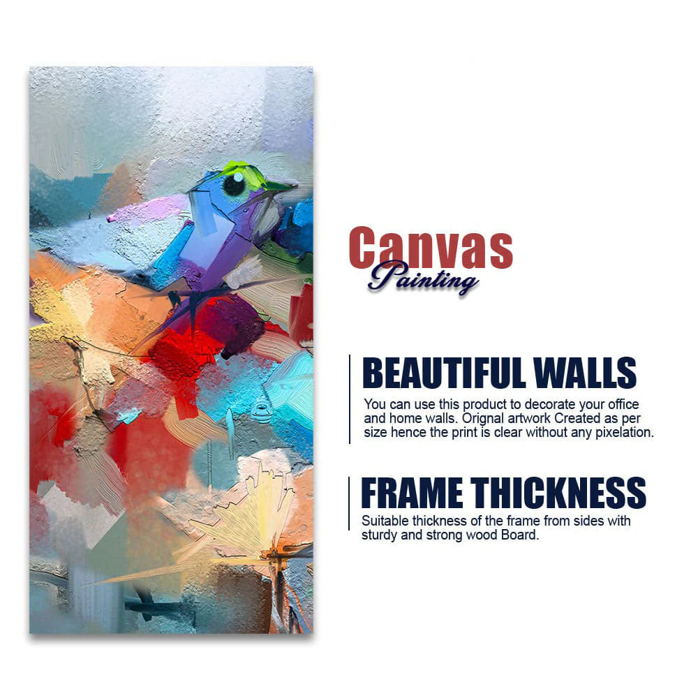 Abstract Colorful Bird and Flower Canvas Wall Painting Decor Mantra