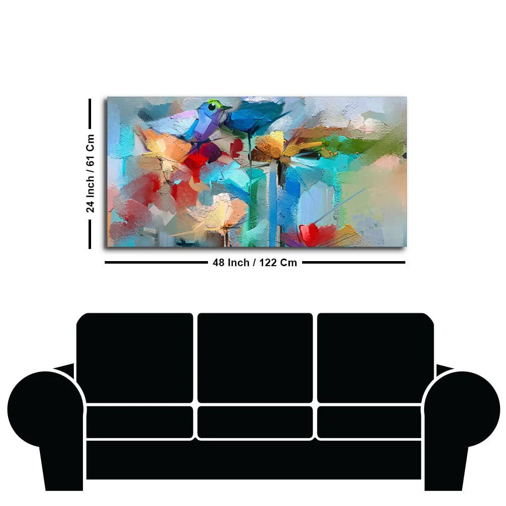 Abstract Colorful Bird and Spring Flower Canvas Wall Painting Decor Mantra