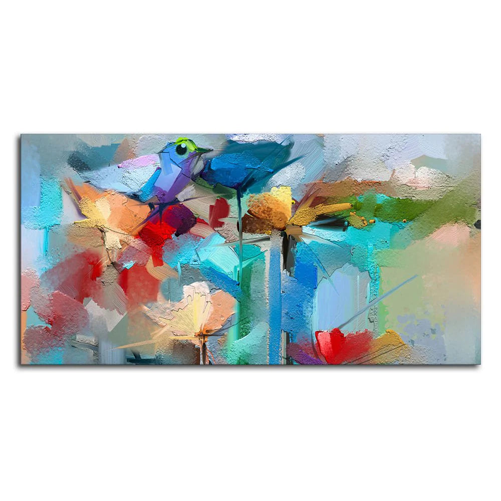 Abstract Colorful Bird and Spring Flower Canvas Wall Painting Decor Mantra