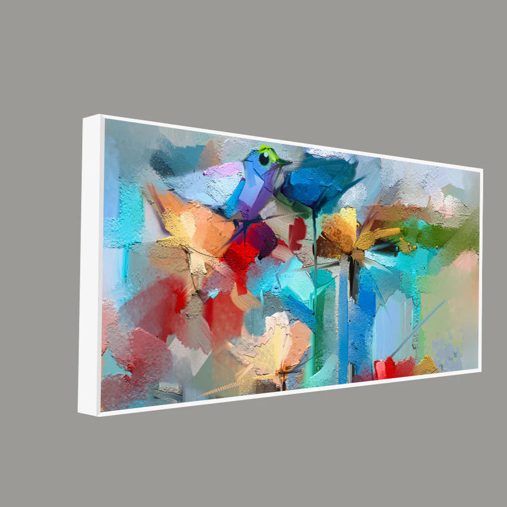 Abstract Colorful Bird and Spring Flower Canvas Wall Painting Decor Mantra