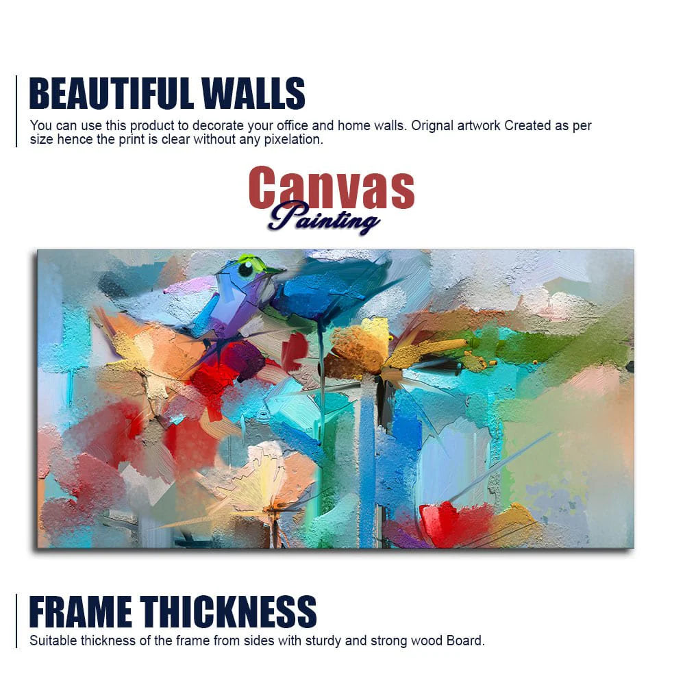 Abstract Colorful Bird and Spring Flower Canvas Wall Painting Decor Mantra