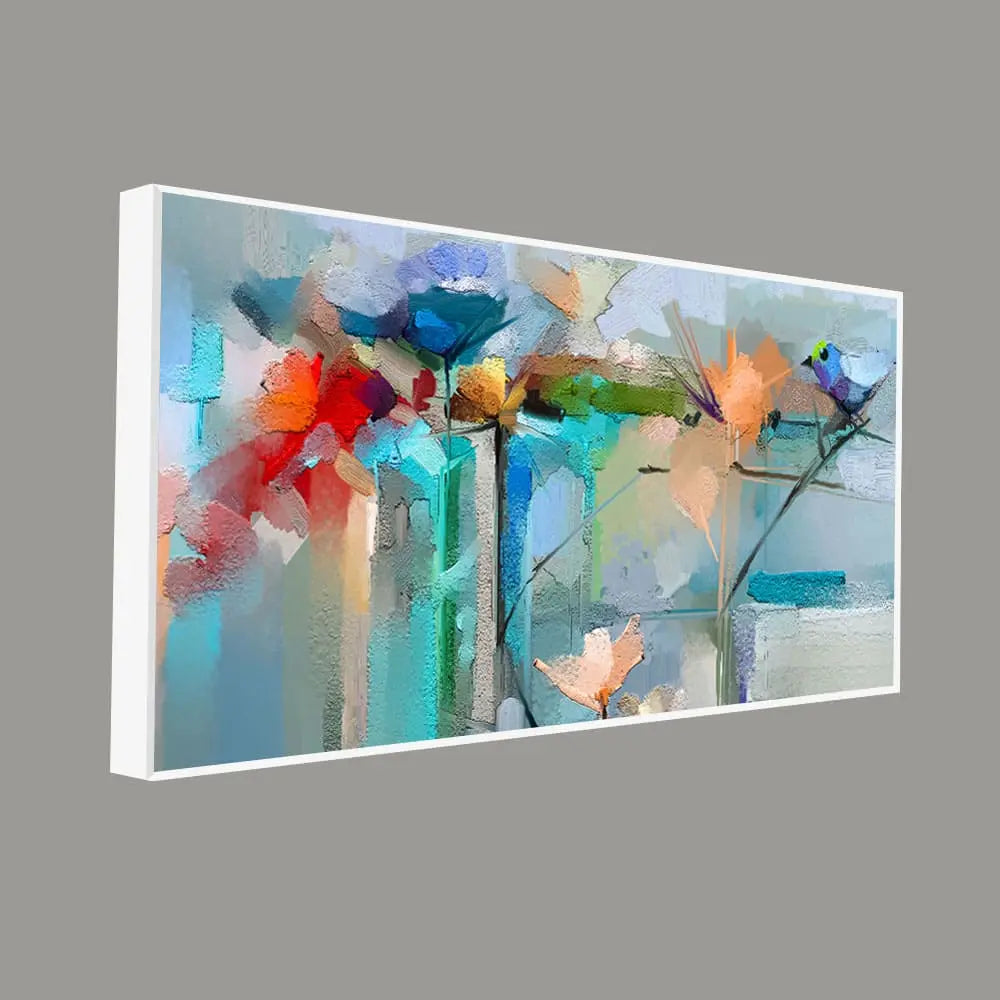 Abstract Colorful Canary Bird with Flowers Canvas Wall Painting Decor Mantra