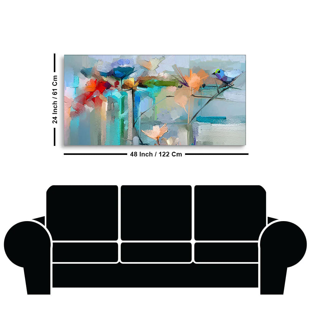 Abstract Colorful Canary Bird with Flowers Canvas Wall Painting Decor Mantra