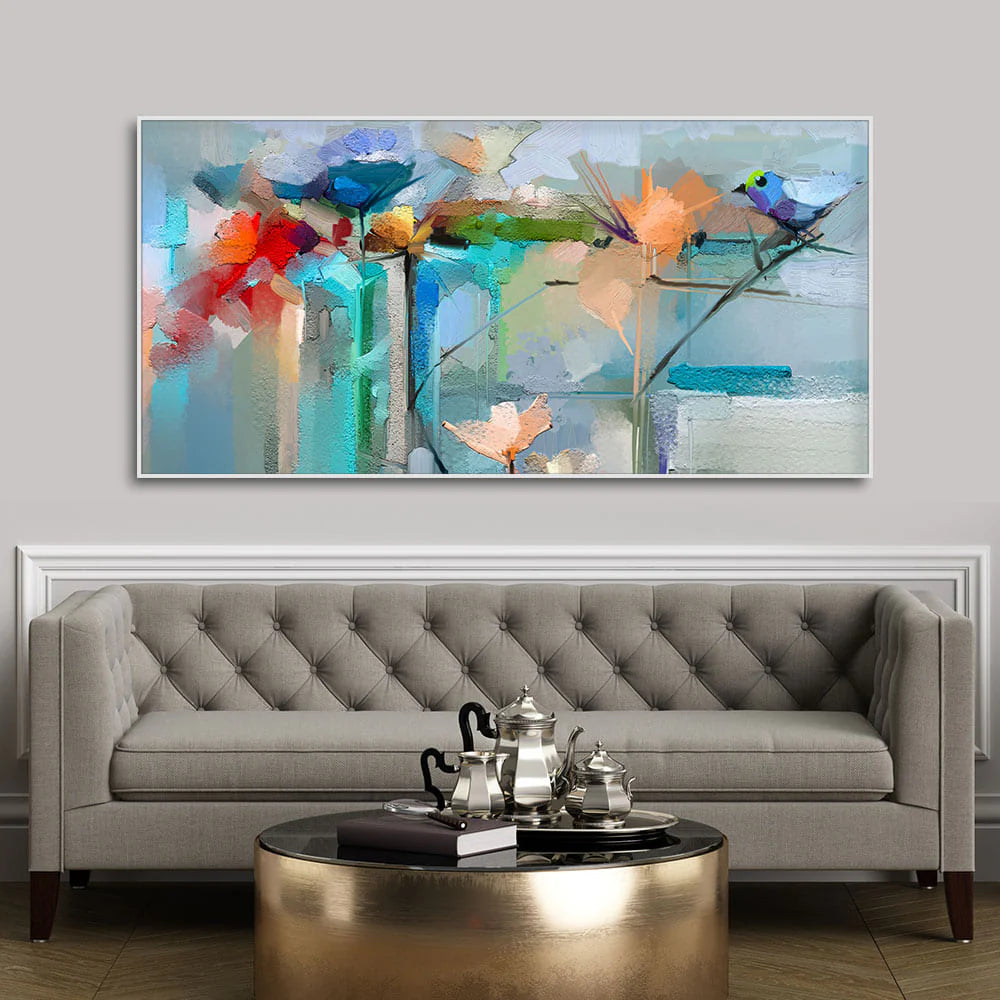 Abstract Colorful Canary Bird with Flowers Canvas Wall Painting Decor Mantra